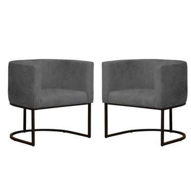 Imagem de Kit 2 Poltronas Reforçada Decorativa Sala Gabriela Base Ferro Preta Suede