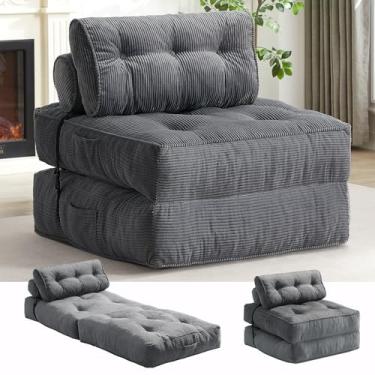 Imagem de ONBRILL Sofá cama dobrável, cadeira conversível para adultos, veludo cotelê portátil 4 em 1 cadeira dobrável para espreguiçadeira, sofás para sala de estar, solteiro, cinza