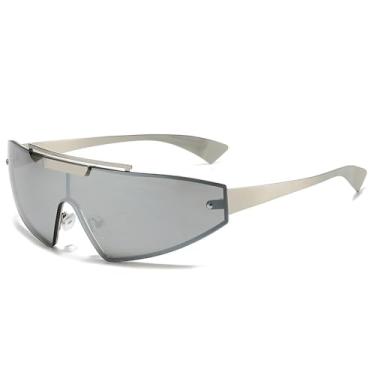 Imagem de Óculos de sol retrô olho de gato masculino, óculos de sol fashion, peça única, gradiente, espelhado, UV400, feminino, esportivo, punk, óculos de sol, prata, espelho prateado, tamanho único