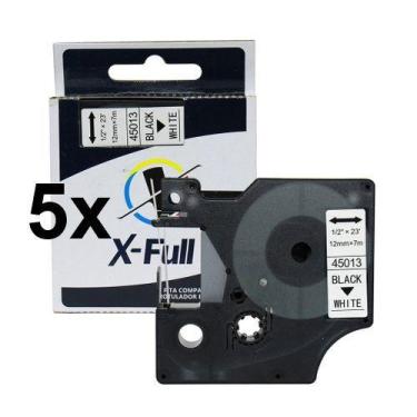 Imagem de Kit 5 Fitas D1 Compatível Dymo 45013 Branca Letra Preta 12mm - no-bran