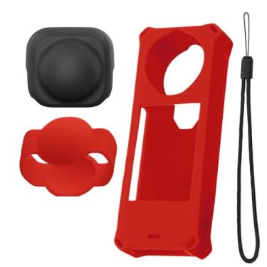 Imagem de Capa protetora de silicone para Insta360 X5 com tampa de lente Insta 360 X5, capa de silicone macio e protetor de lente para acessórios Insta360 X5 (vermelha)