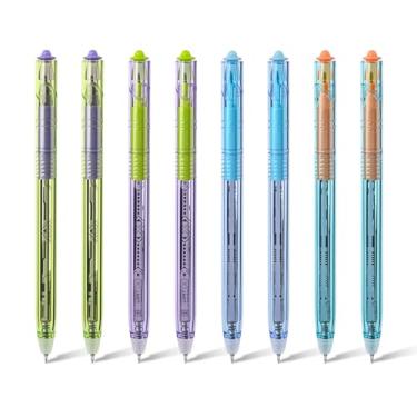 Imagem de BAYTORY 8 canetas apagáveis rotativas, lindas canetas de tinta preta com borrachas, canetas de gel de ponta fina de 0,5 mm, escrita suave para palavras cruzadas e anotações (transparente)