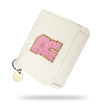 Imagem de Carteira para meninas, carteiras femininas com inicial, carteira pequena branca para crianças com 5 compartimentos para cartões, bolsas personalizadas, presentes para meninas e mulheres, presente de