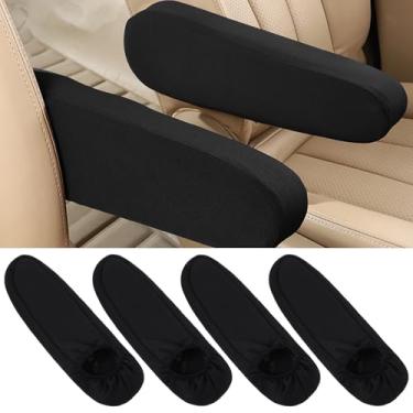 Imagem de Hpmjz 4 peças capas pretas para apoio de braço para assento dianteiro de carro capa universal para descanso de braço de tecido elástico de substituição protetor de braço para decoração de interiores