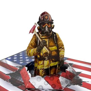 Imagem de PQDGlobal Cartão pop-up de bombeiro 3D - Arte feita à mão em papel de caminhão de bombeiros para aniversário, Natal, Dia dos Pais - Presente exclusivo para ele, ela, pai, filho, marido, esposa