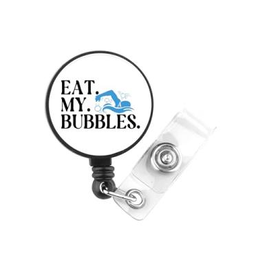 Imagem de PLITI Presente de natação, presente para treinador de natação, presente de equipe de natação, carretel de crachá de natação Eat My Bubbles para enfermeira médica (emblema de comer bolhas)