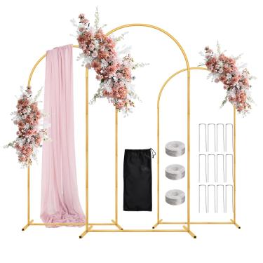 Imagem de WellSign Suporte de cenário de arco de casamento 1,8 m, 1,5 m, conjunto de 3 pés de metal dourado kit de arco de balão para cerimônia chá de bebê aniversário festa nupcial decoração de evento, moldura