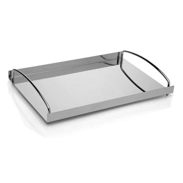 Imagem de Bandeja Gloss Grande 26,5x40 Cm Aço Inox com Alça Multiuso