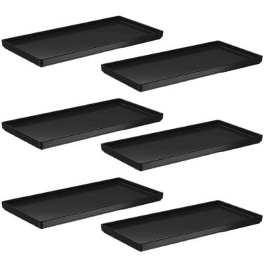 Imagem de Kit 6 Pratos 27x13cm Bandejas para Servir Preto Plástico Coza Comida Japonesa Petiscos
