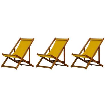 Imagem de Kit 3 Cadeiras Espreguiçadeira Preguiçosa Dobrável Sem Braço Mel