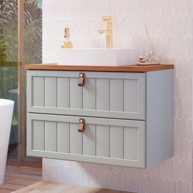 Imagem de Gabinete para Banheiro Suspenso com Cuba Ketlyn Espresso Móveis Pistache