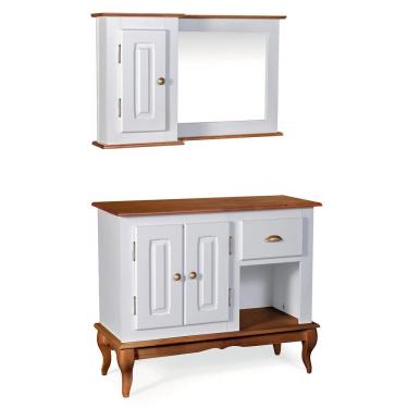 Imagem de Gabinete para Banheiro 2 Portas com Espelheira Dália 3058 - Off White/Imbuia Glazer
