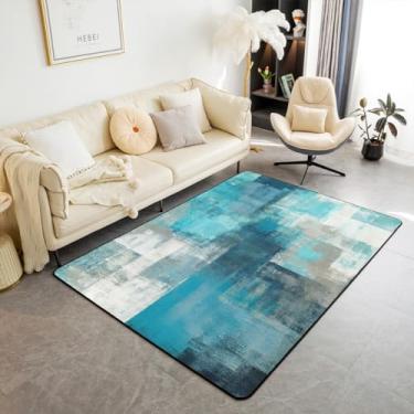 Imagem de Erosebridal Tapete de área azul-petróleo para decoração de casa, tapete tingido de gravata retrô para quarto, tapete aquarela cinza e turquesa grunge 3 x 5, tapetes de área decorativos de arte ombré sem queda