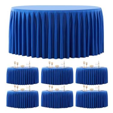 Imagem de Pacote com 6 toalhas de mesa redondas azul royal 152 cm elastano elástico 1,5 m, toalhas de mesa redondas para banquete, sem rugas, toalha de mesa com costura redonda com saia de babados para festa de