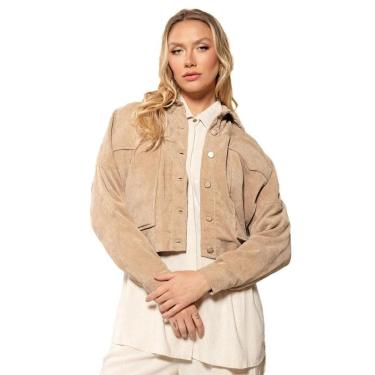 Imagem de Casaco Cropped Feminino Biamar Veludo Cotelê Bege Claro-Feminino