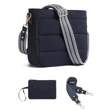 Imagem de Bolsas femininas para mulheres, 2 peças, acolchoadas, de ombro transversal, Hobo, bolsa feminina moderna com carteira de moedas, 2 alças ajustáveis