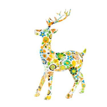 Imagem de Resina Sika Cervo Escultura Ornamento Decorativo de Natal Estatuetas Colecionáveis Loja Escritório Casa Armário de Entrada Decoração Artesanato (Flor de Suporte)