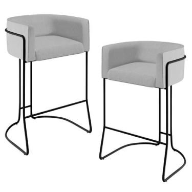 Imagem de Kit 02 Banquetas Decorativas Fixa Base de Aço Preto Betina D02 Linho C