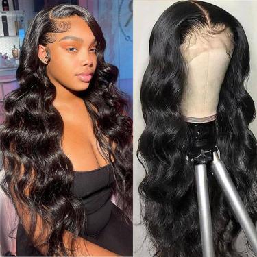 Imagem de Peruca frontal de renda sintética Veally 13x4 HD Body Wave 26" preta