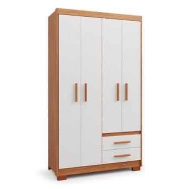 Imagem de Guarda Roupa Roupeiro De Solteiro Freijó Off White Espaçoso com 4 Portas 2 Gavetas Pry