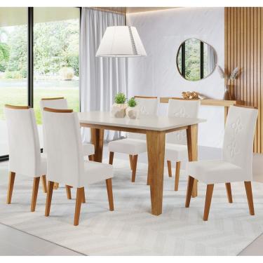 Imagem de Mesa de Jantar Retangular Joey com 6 Cadeiras Flora em Madeira Maciça   Cobre/Blonde/Marfim - Casa Giulia