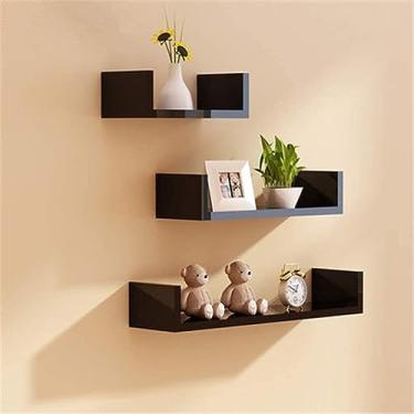 Imagem de Prateleira Multifuncional Prateleiras De Parede - Decoração De Parede Divisória Em Forma De U Exibição Quarto Sala De Estar Prateleira, Black