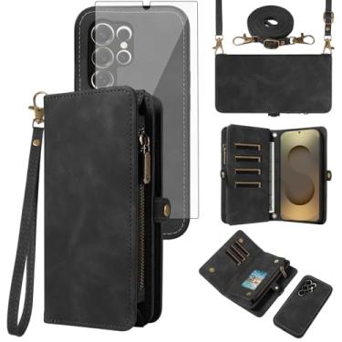 Imagem de Asuwish Capa de celular para Samsung Galaxy S25 Ultra 5G Carteira com zíper destacável com protetor de tela de vidro temperado alça flip porta-cartões S25Ultra 25S S 25 25Ultra 6,9 2025 mulheres