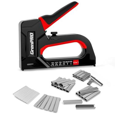 Imagem de GRENPRO Pistola de grampear, prego manual 6 em 1 com 5000 grampos, grampeador de estofamento para madeira, carpintaria, artesanato DIY, móveis