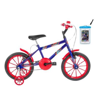 Imagem de Kit Bicicleta Infantil Ultra Bikes Aro 16 Azul Vermelho e Capa Imperme