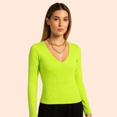 Imagem de Blusa Feminina Canelada Manga Longa Decote V Cintura Ajustada Gris- Cativa-Feminino