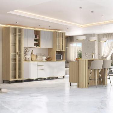 Imagem de Armário De Cozinha 8 Peças Cp02 Com Ilha Pierre Carvalho/cinza L01 - Mpozenato