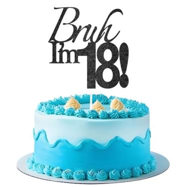 Imagem de Bruh I'm 18 Cake Topper - Decorações de Feliz Aniversário de 18 Anos de Brilho Preto para Meninos Adolescentes, Artigos Divertidos para Festa de 18 anos, Decoração de Bolo Bro I'm 18 (Bruh I'm 18
