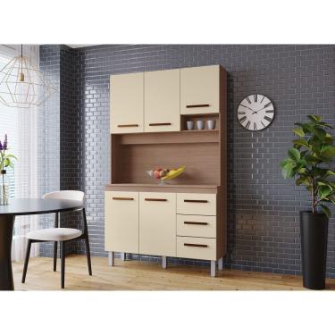 Imagem de Cozinha Compacta Vitória 120m 5 Portas 3 Gavetas - Savana/Off White Móblis