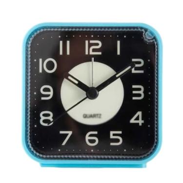 Imagem de ZzleoyuUUs-12 Despertador azul quadrado de mesa despertador para quarto, sala de estar, sala de estudo, dormitório escolar, relógio de cabeceira operado por bateria, fácil de configurar, despertador