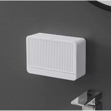 Imagem de Saboneteira de Parede Minimalista para Banheiro, Tampa com Dreno, Suporte com Ventosa (Branco)