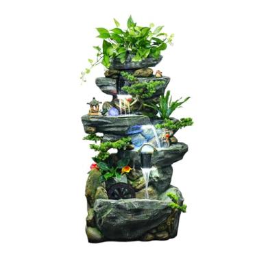 Imagem de Fonte de água grande para uso ao ar livre com decoração de fonte com roda Feng Shui e Rockery para sala de estar, escritório, jardim, recurso de água (pequeno)