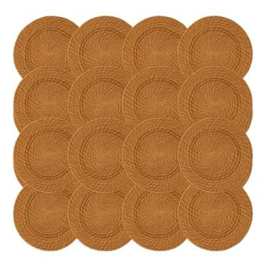 Imagem de Kit com 24 Unidades Sousplat Redondo Rústico em Rattan, Bege, para Mesa Posta e Estilo Clássico 32x1,5cm