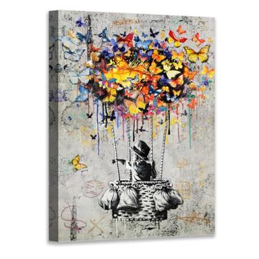 Imagem de Novatique Arte de parede Banksy estilo grafite moderno arte de parede em tela de grafite grande engraçado menina grafite pintura decoração para quarto de escritório, 61 x 91 cm