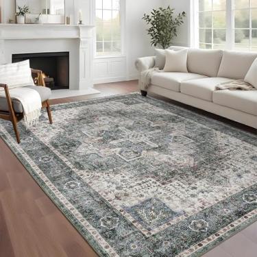 Imagem de COZYLOOM Tapete Accent 22,5 x 30,5 cm, lavável, vintage, envelhecido, com fundo antiderrapante, capa de piso dobrável, tapete grande resistente a manchas para quarto, sala de estar, verde