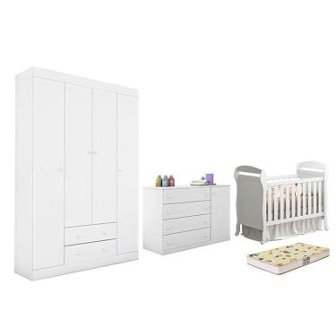 Imagem de Dormitório Helena Guarda Roupa, Cômoda E Berço Danny Branco Com Colchão Supreme - Phoenix Baby Branco