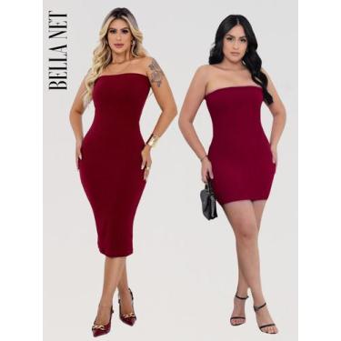 Imagem de Kit 2 Vestido Midi E Curto sem alça Feminino Sem Alça Premium Sem Tran