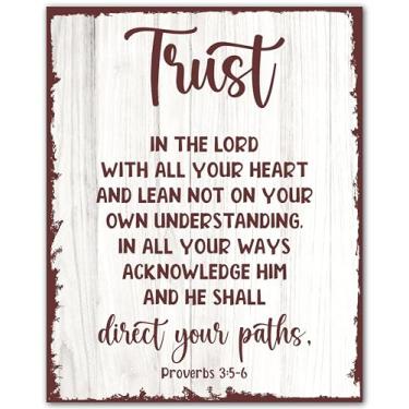 Imagem de ZUKIY Trust Scripture Arte de parede rústica - Pôster de versículo da Bíblia - Impressão cristã sem moldura 20 x 25 cm - Decoração de parede religiosa inspiradora - Arte de fé espiritual para