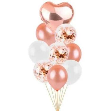Imagem de Balão Kit Arranjo Buquê De Balões Coração 9 Peças - PartiuFesta, Rose 