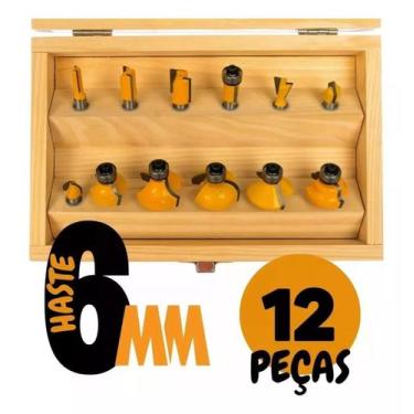 Imagem de Kit Jogo Fresas Para Tupia Madeira 12 Peças Haste 6mm - Profield