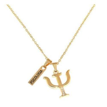 Imagem de Colar Pingente Psicologia Com Placa Folheado A Ouro 18k - Milena Joias