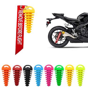 Imagem de 1,5 cm - 3,8 cm - plugue de lavagem de escapamento para motocicleta Dirt Bike 2 tempos silenciador de escape de borracha com chaveiro para remover antes de iniciar o motor amarelo