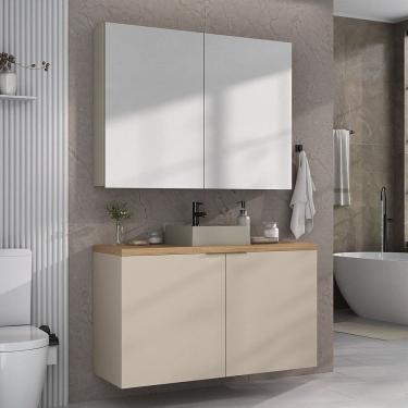 Imagem de Conjunto de Banheiro com Cuba 110cm X 145cm Marrom Panna / Carvalho