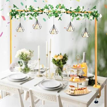 Imagem de Suporte de haste sobre a mesa com braçadeiras - Ajustável 86,4 cm - 259,1 cm Comprimento x 96,5 cm - 119,4 cm Altura (0,86 m-2,6 m x 0,96 m-1,2 m) Suporte de arco de balão de metal para decorações de