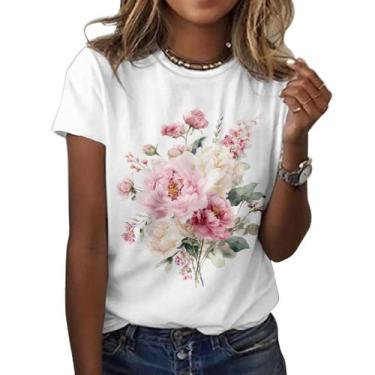 Imagem de Camiseta feminina ZOCANIA com estampa floral, mistura de algodão, blus