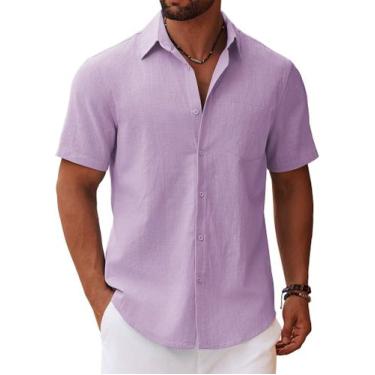 Imagem de Camisa COOFANDY com botões e manga curta casual, lavanda de praia